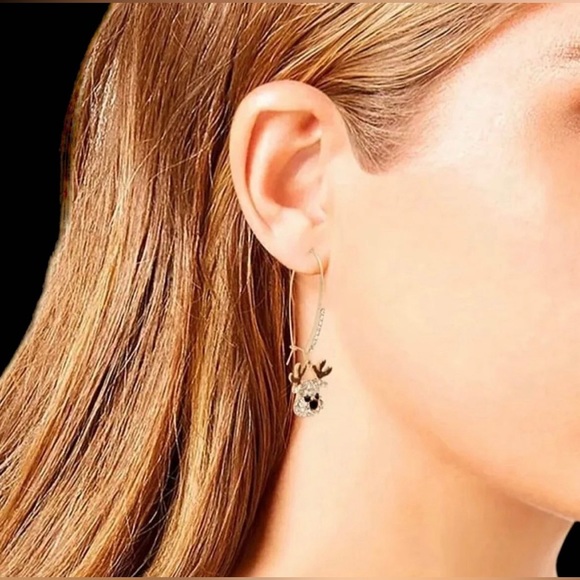 Betsey Johnson Earrings Reindeer Rhinestone Dangle New - Picture 2 of 16